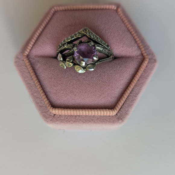 Sterling Silver and Alexandrite Chevron Ring - Picture 2 of 12